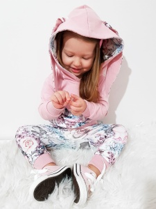 Komplet romantyczne róże i róż kwarcowy - bluza króliczek i legginsy z falbankami 