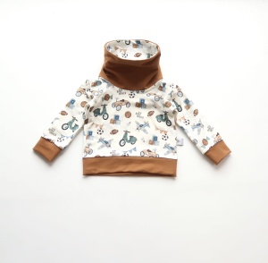Bluza z kominem pojazdy retro i karmel 