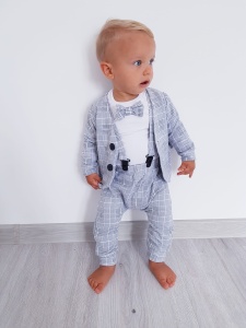 Komplet krata Glen - frak, body krótki rękaw, baggy i szelki  