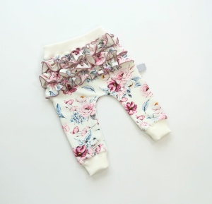 Legginsy akwarelowe kwiaty z falbankami