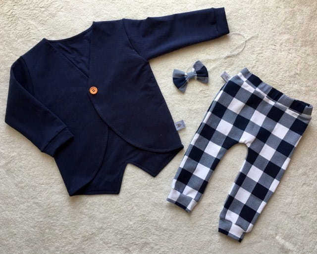 Squared neavy blue set - coat, trousers and bowtie
