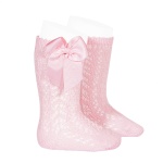 Podkolanówki róż z kokardą - 6-12 miesięcy (12cm)    