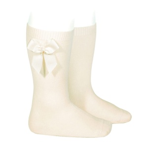 Podkolanówki beżowe z kokardą basic - 3-6 miesięcy (10,5cm)   