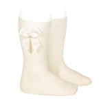 Podkolanówki beżowe z kokardą basic - 6-12 miesięcy (12cm)  