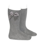 Podkolanówki szare z kokardą - 3-6 miesięcy (10,5cm)      