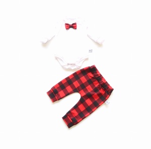 Squared black-red set  - trousers, body with bowtie
