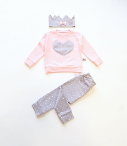Komplet groszki - bluza, legginsy i opaska  korona