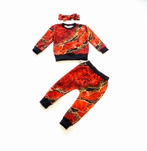 Komplet czerwony marmurek - bluza, legginsy i opaska 