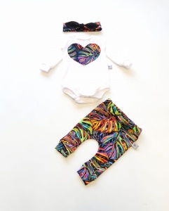 Komplet monstery fluo i biel - legginsy, body i opaska  