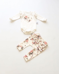 Komplet róże retro - body i legginsy z falbankami  