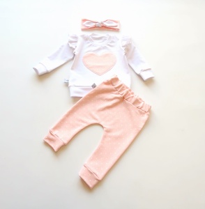 Komplet biel i groszki na różu - bluza, legginsy i opaska  