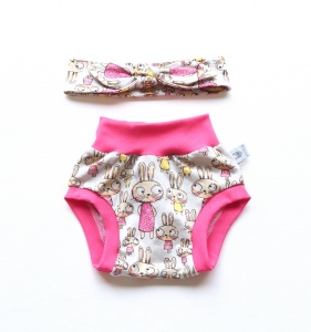 Komplet króliczki - bezuciskowe bloomersy i opaska r 12-24 m-ce