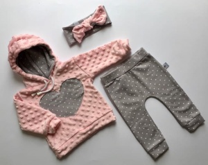 Komplet groszki i minky - legginsy+bluza+opaska