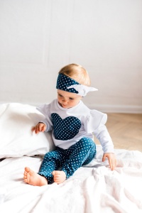 Komplet granat i groszki - bluza, legginsy i opaska  