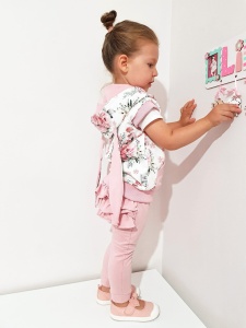 Komplet bukieciki róż i kwarc - bezrękawnik i legginsy z falbankami 