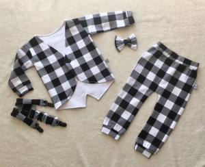 Neavy blue-white squared set  - coat, braces, trousers and bowtie (1)