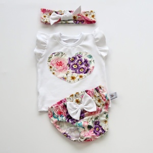 Summer flowers set - t-shirt, bloomers and headband