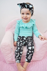 Komplet aqua, piórka i diamenty - body+legginsy+opaska 