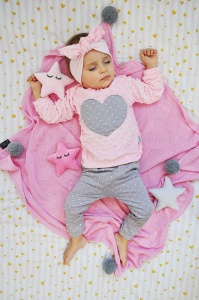 Komplet różowe minky i groszki - bluza+legginsy+opaska