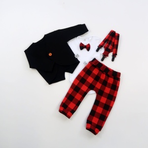 Black-red squared set - coat, body, trousers and braces (1)