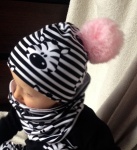 Zebra set with pom-pom  - cap and chimney scarf