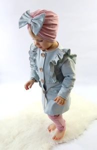 Komplet popiel z falbankami - płaszczyk, legginsy i turban 