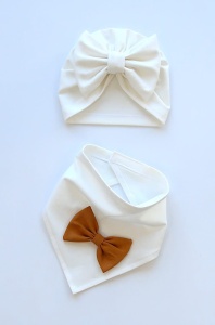 Komplet ecru  - turban i chusta   