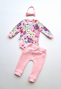 Komplet kwiaty letnie - body, legginsy i opaska bezuciskowa