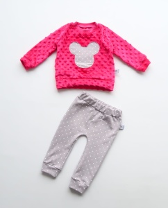 Pink minky and spots - blouse + leggins (1)
