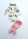 Komplet kwiaty w ogrodzie i róż kwarcowy - body, legginsy  i opaska 