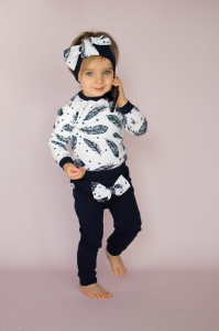 Komplet granatowe piórka - body+legginsy+opaska 