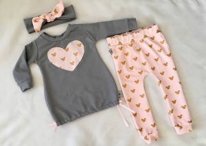 Gold mouses knotted dress with heart, leggins and headband