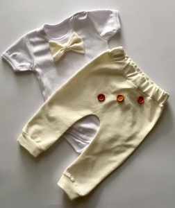 Ecru set with buttons - trousers with body and bow-tie 