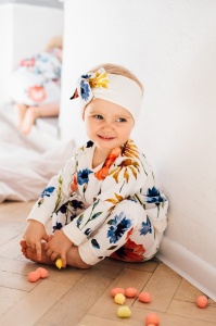 Komplet polne kwiaty  - legginsy, bluza i opaska