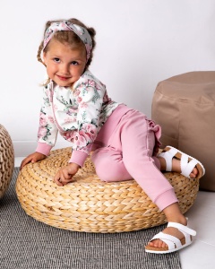 Komplet bukieciki - bluza bomberka, legginsy z falbankami i opaska 