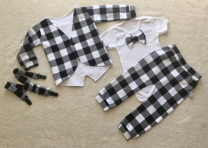Black-white squared set - coat, body, trousers and braces