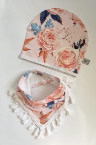Neavy blue and lace set with ears - cap and neckerchief (1)