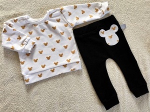 Gold Mouses on white set - blouse + trousers