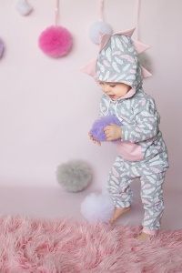 Dino feathers set on gray  - hooded blouse + trousers