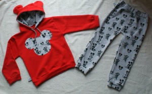 Gray mouses setwith red  - trousers + blouse