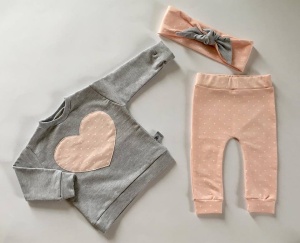 Komplet groszki na różu - bluza+ legginsy + opaska  
