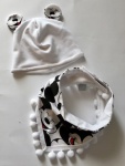 Komplet miki na białym -  czapka i chusta  