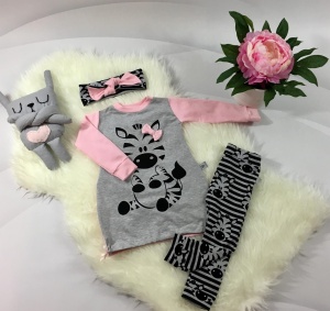 Sukienka wiązana zebry róż, legginsy i opaska